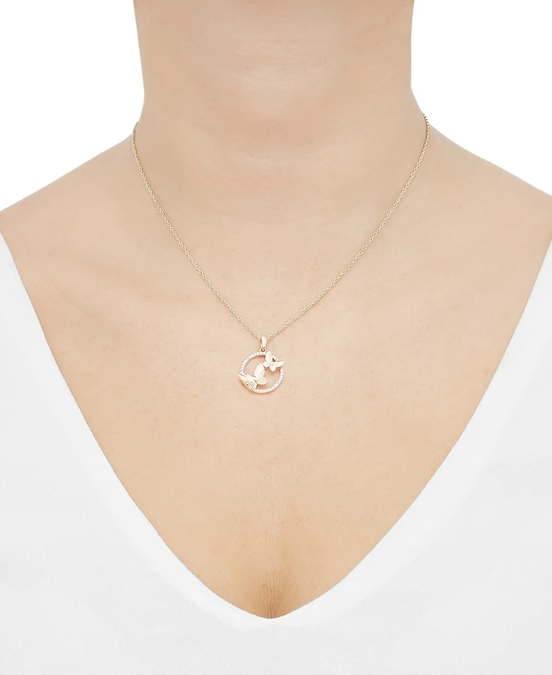 Diamond Butterfly Open Circle Pendant Necklace (1/10 ct. t.w.) in 14k Gold-Plated Sterling Silver, 16" + 2" extender