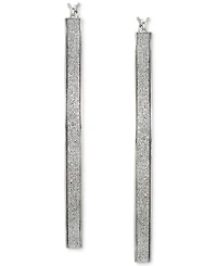 Glitter Round Medium Hoop Earrings in Sterling Silver, 2"