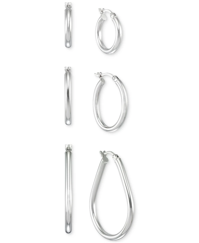 Set of Three Hoop Earrings 14k Yellow Gold Vermeil and Sterling Silver