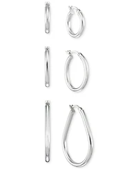 Set of Three Hoop Earrings 14k Yellow Gold Vermeil and Sterling Silver