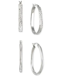 2-Pc. Brushed and Polished Oval Hoop Earrings Set 14k Gold Over Sterling Silver
