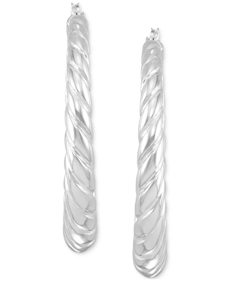 Graduated Textured Medium Hoop Earrings 14k Gold-Plated Sterling Silver, 40mm