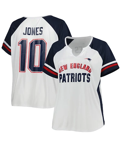 Women's Mac Jones White New England Patriots Plus Notch Neck T-shirt