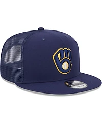 Men's New Era Navy Milwaukee Brewers Team Color Trucker 9FIFTY Snapback Hat