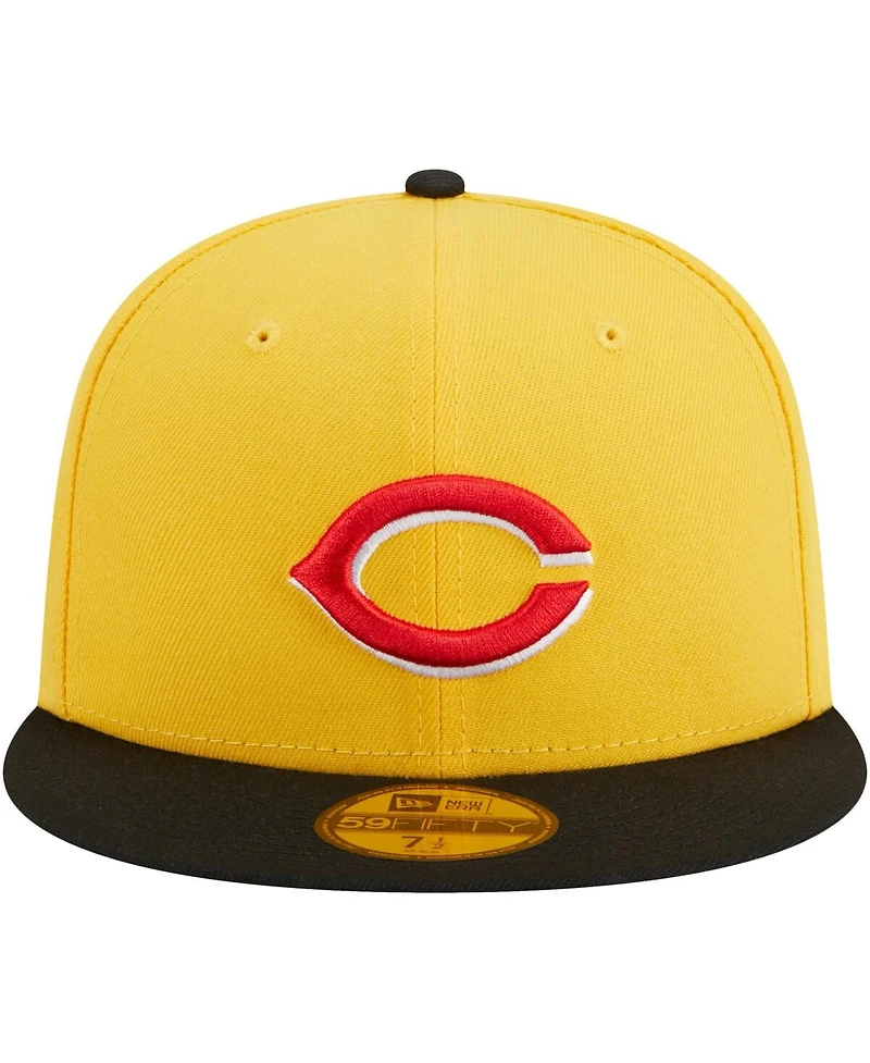 Men's New Era Yellow, Black Cincinnati Reds Grilled 59FIFTY Fitted Hat