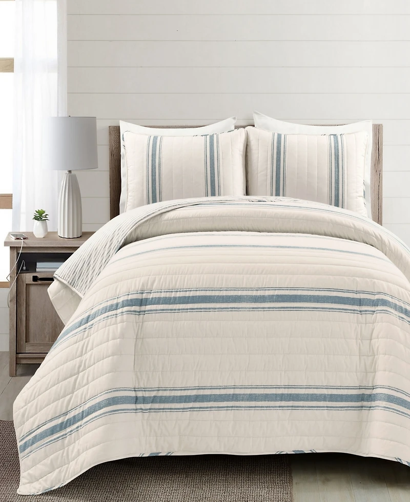 Lush Decor Farmhouse Stripe Reversible Cotton 3-Piece Quilt Set
