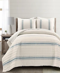 Lush Decor Farmhouse Stripe Reversible Cotton 3-Piece Quilt Set