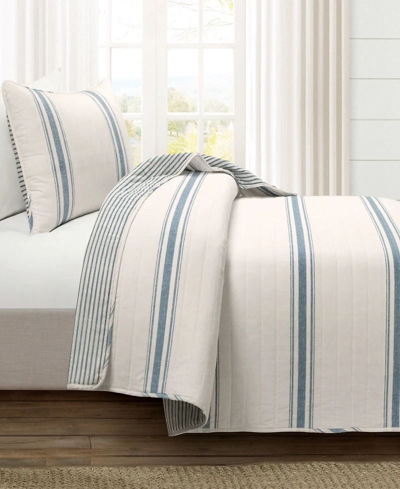 Lush Decor Farmhouse Stripe Reversible Cotton 2-Piece Quilt, Twin/Twin Xl