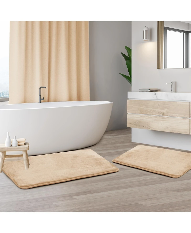 2 Piece Ultra Soft Non-Slip Plush Memory Foam Bath Rug Set - Small & Large