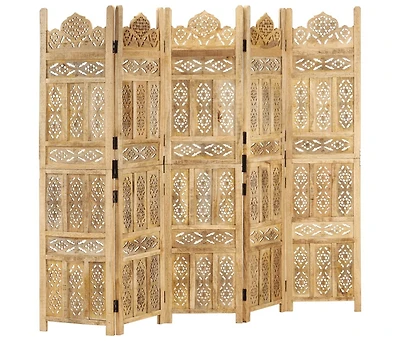 vidaXL Hand carved 5-Panel Room Divider 78.7"x65" Solid Mango Wood