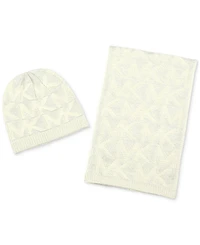 Michael Kors Women's Debossed Knit Metallic Beanie & Scarf Set