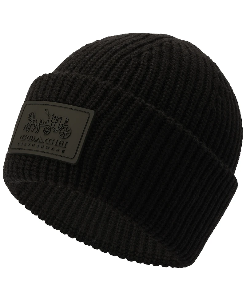 Coach Women's Classic Ribbed Tonal Patch Cuff Beanie