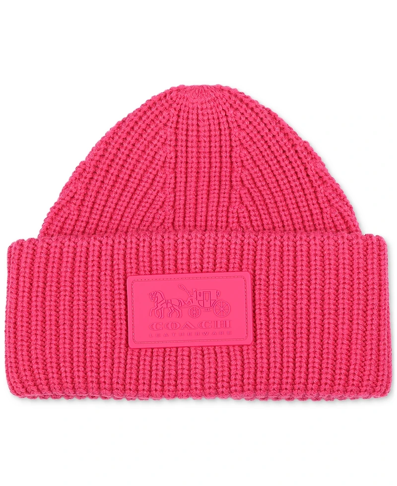 Coach Women's Classic Ribbed Tonal Patch Cuff Beanie
