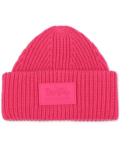 Coach Women's Classic Ribbed Tonal Patch Cuff Beanie