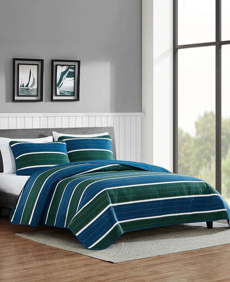 Nautica Knots Cove Cotton Reversible 3 Piece Quilt Set, Full/Queen