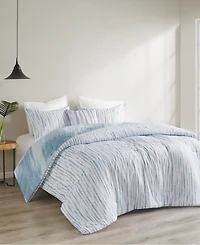 Natori Brush Stroke Oversized Reversible Seersucker 4 Piece Comforter Set