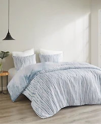 Natori Brush Stroke Oversized Reversible Seersucker 3 Piece Duvet Cover Set, King