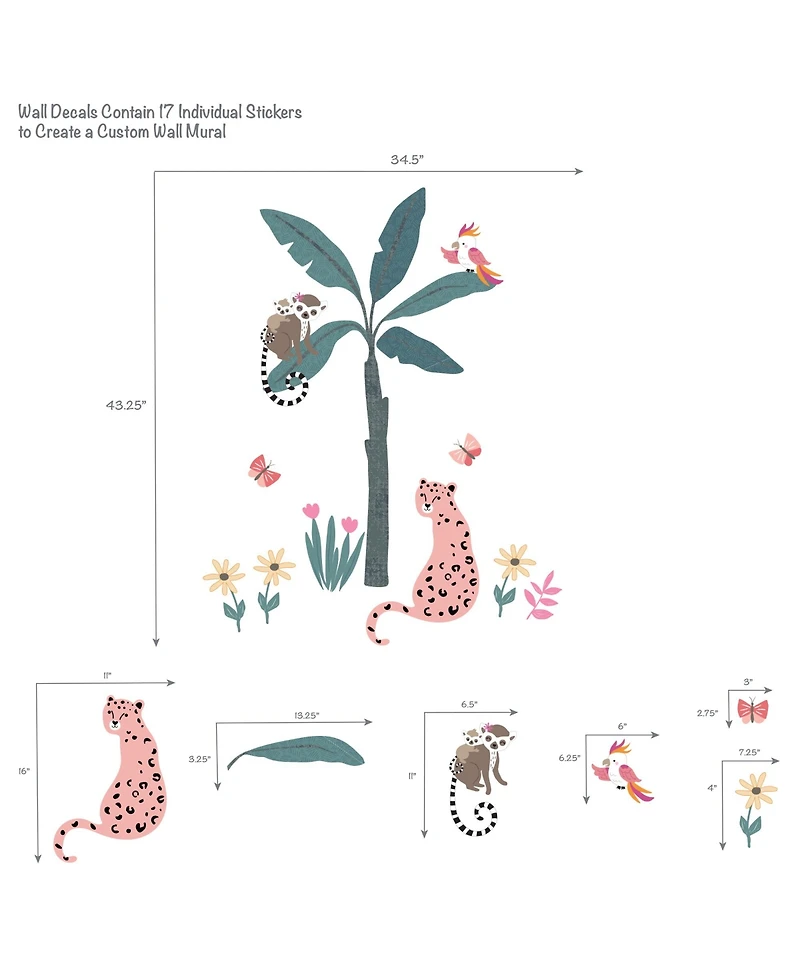 Lambs & Ivy Enchanted Safari Colorful Jungle Animals Wall Decals/Stickers
