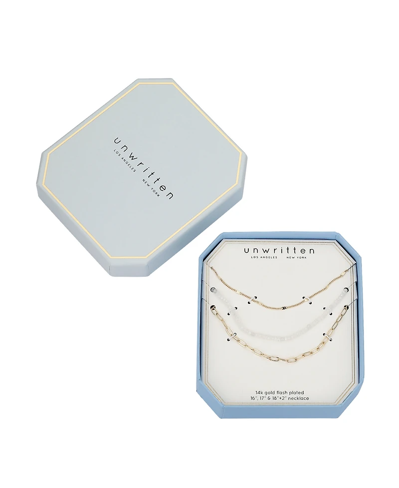 Unwritten Genuine Glass Stone and 14K Gold Plated Layered Necklace Set, 3 Pieces