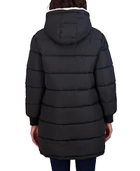 Sebby Collection Women's Long Faux Fur Lined Puffer Jacket with Hood