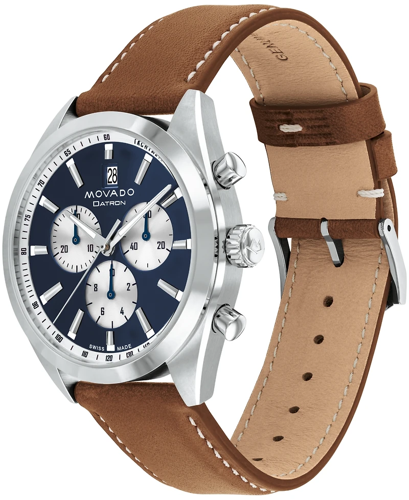 Movado Men's Datron Swiss Quartz Chrono Cognac Leather Watch 40mm