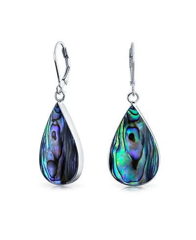 Bling Jewelry Large Iridescent Shell Stone Pear Shaped Teardrop Dangle Lever back Earrings Sterling Silver