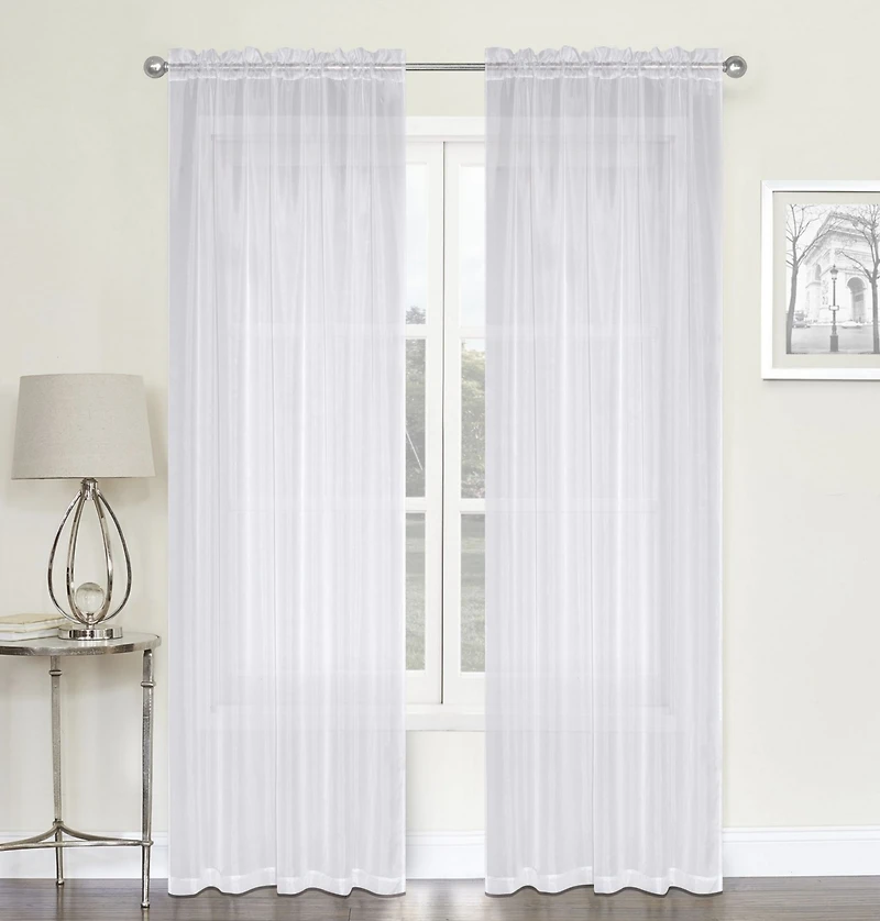 Kate Aurora Montauk Accents Ultra Lux 2 Piece Rod Pocket White Sheer Voile Window Curtain Panels