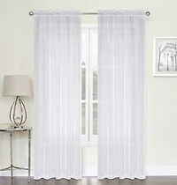 Kate Aurora Montauk Accents Ultra Lux 2 Piece Rod Pocket White Sheer Voile Window Curtain Panels