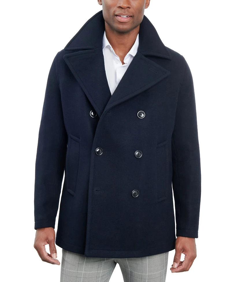 London Fog Men Double-Breasted Wool Blend Peacoat