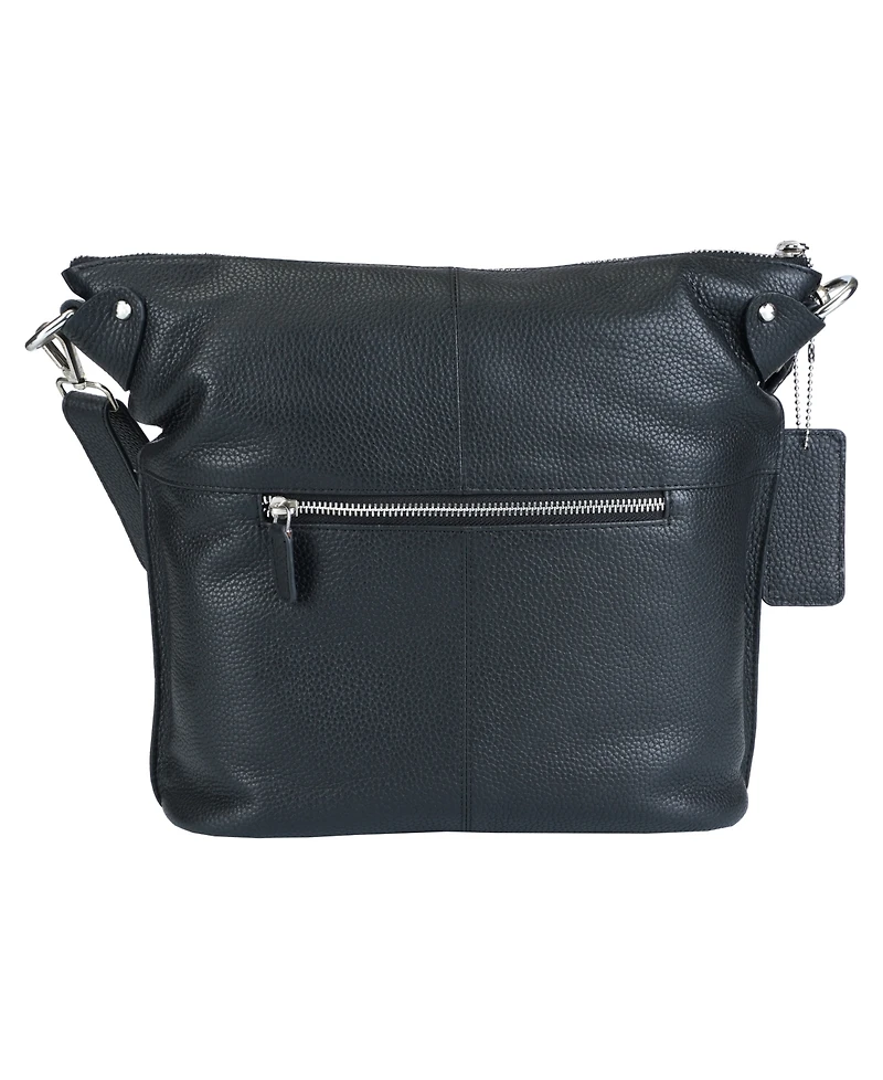 Mancini Pebbled Collection Susan Leather Crossbody Hobo Bag