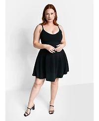 Rebdolls Women's Stylish Black V Neck Cotton Mini Skater Dress with Adjustable Straps