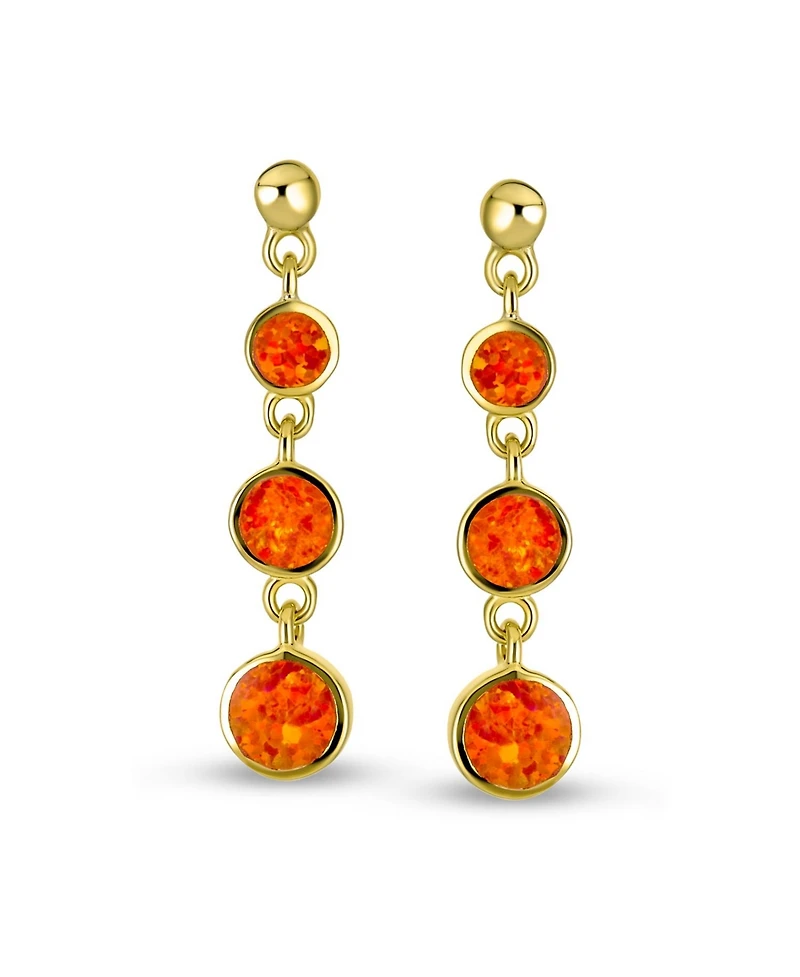 Bling Jewelry Geometric 3 Bezel Round Disc Linear Circle Synthetic Opal Dangle Earrings For Women Sterling Silver