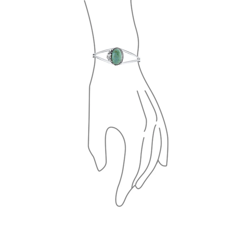 Bling Jewelry Nature Leaf Flowers Round Cabochon Statement Natural Turquoise Wide Cuff Bracelet Sterling Silver