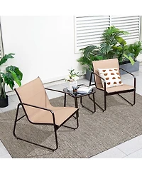 Costway 3 Pieces Patio Conversation Set Outdoor Metal Chair & Table Tempered Glass Top