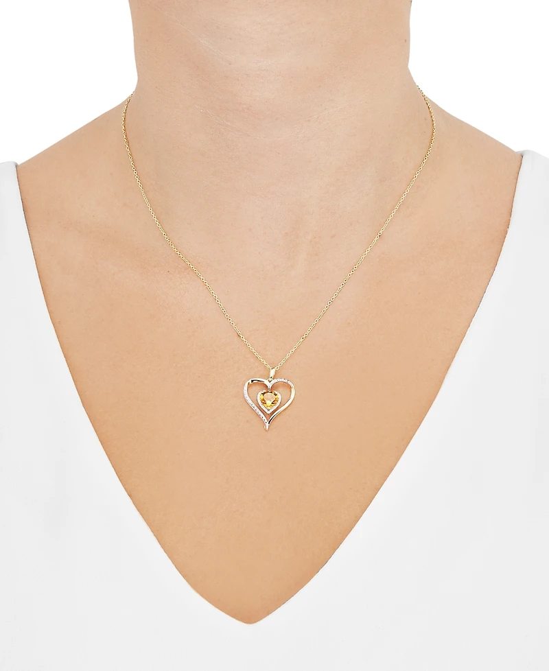 Birthstone Gemstone & Diamond Accent Heart 18" Pendant Necklace 14k Gold-Plated Sterling Silver