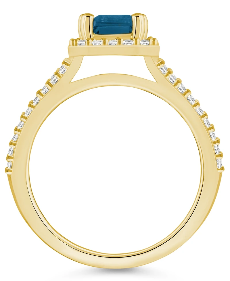 Macy's London Blue Topaz (2 ct. t.w.) and Diamond (1/2 Halo Ring 14K Yellow Gold