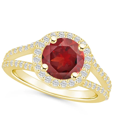 Macy's Garnet (2-1/2 ct. t.w.) and Diamond (1/2 Halo Ring 14K Yellow Gold