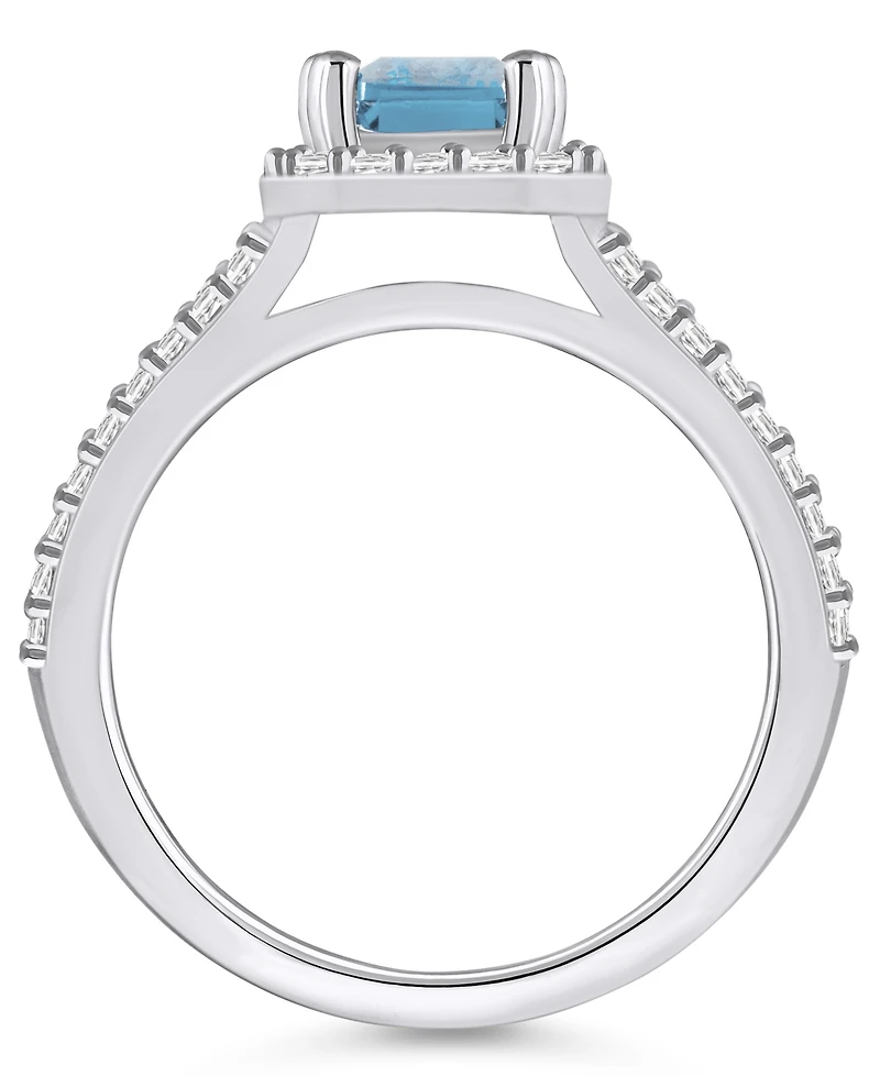 Macy's Aquamarine (1-3/8 ct. t.w.) and Diamond (1/2 Halo Ring 14K White Gold