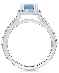 Macy's Aquamarine (1-3/8 ct. t.w.) and Diamond (1/2 Halo Ring 14K White Gold