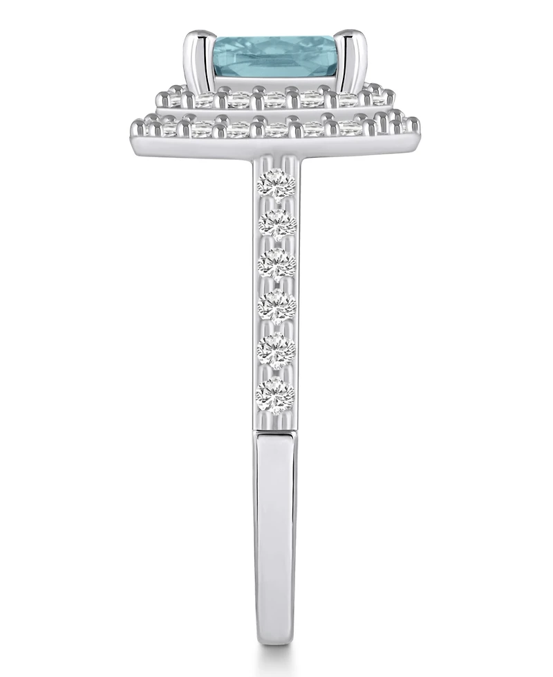 Macy's Aquamarine and Diamond Accent Halo Ring 14K White Gold