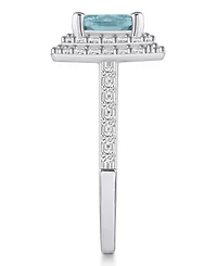 Macy's Aquamarine and Diamond Accent Halo Ring 14K White Gold