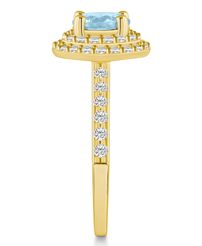 Macy's Aquamarine and Diamond Accent Halo Ring 14K Yellow Gold