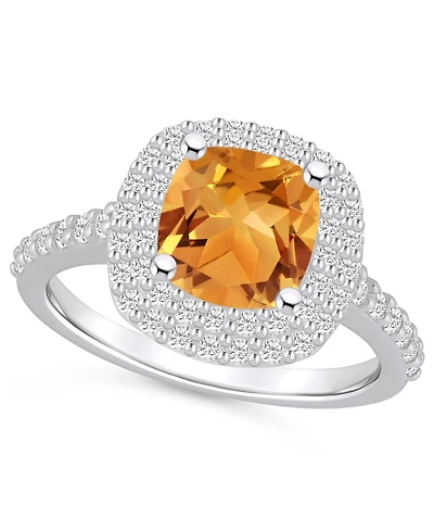 Macy's Citrine and Diamond Accent Halo Ring 14K White Gold