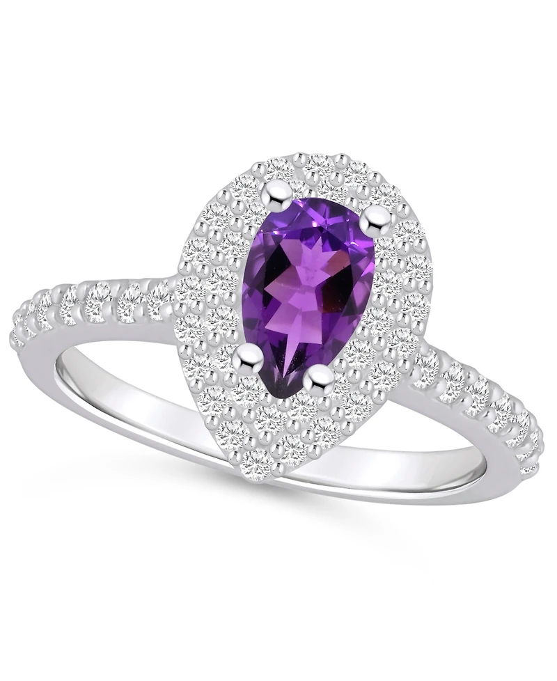 Macy's Amethyst and Diamond Accent Halo Ring 14K White Gold