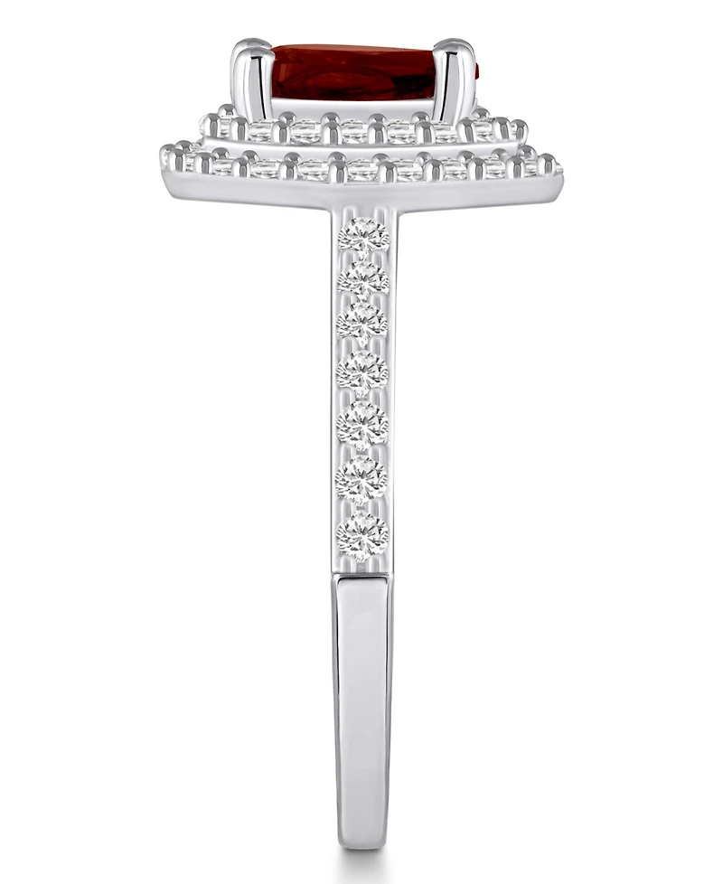 Macy's Garnet and Diamond Accent Halo Ring 14K White Gold