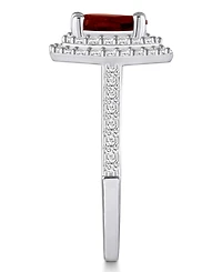 Macy's Garnet and Diamond Accent Halo Ring 14K White Gold