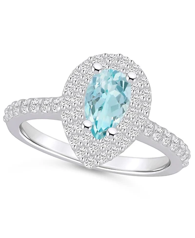 Macy's Aquamarine and Diamond Accent Halo Ring 14K White Gold