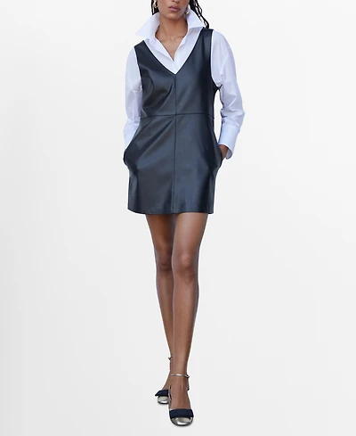 Mango Women's Faux-Leather Pinafore Dress
