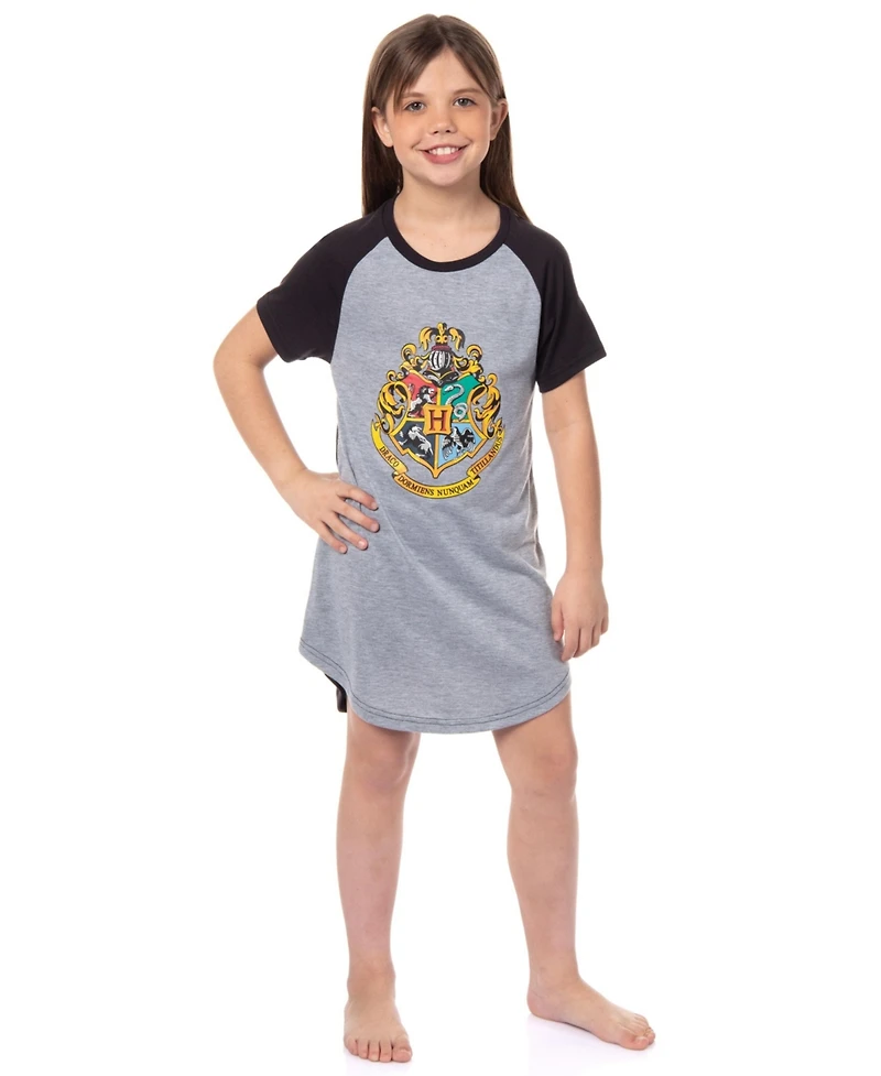Harry Potter Girls Wizarding World Hogwarts Crest Pajama Raglan Nightgown