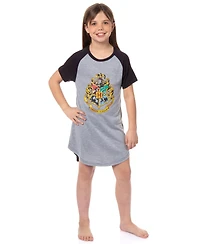 Harry Potter Girls Wizarding World Hogwarts Crest Pajama Raglan Nightgown
